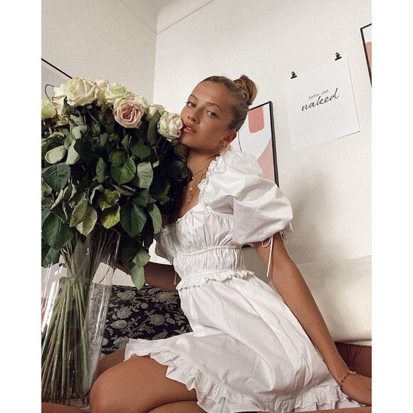 For Love & Lemons Jackson Mini Dress in Ivory X-Small New Womens Poplin - Picture 14 of 17
